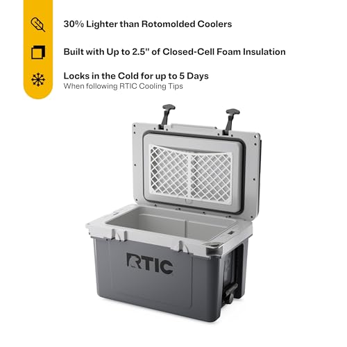 Image of RTIC 32 QT Ultra-Light Hard Cooler | Portable Hard Ice Chest Box for Beach, Drinks, Camping, Picnic, Fishing, Boat, Barbecue, 30% Lighter Than Rotomolded