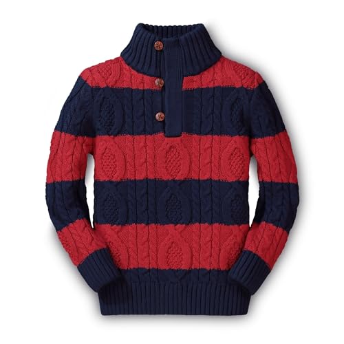 Image of Hope & Henry Boys' Mock Neck Cable Sweater with Button Placket