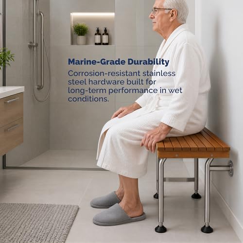 Banc de douche en teck conforme ADA avec siège mural pliable 61cm - 6