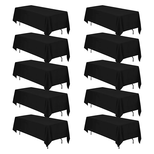 Image of BRILLMAX 10 Pack Black Tablecloths 70 x 120 Inch for 6ft & 8ft Rectangle Tables - 150 GSM Polyester Fabric, Universal Fit, Water, Stain & Wrinkle Resistant Cloth Cover for Wedding Reception Banquet