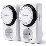 Awootsv Mechanische Zeitschaltuhr Steckdose 2er 24-Stunden-Programm Analoge Mechanische Timer-Steckdose Tages-Zeitschaltuhr mit erhöhtem Berührungsschutz 16 A/3600 W mit Kindersicherung
