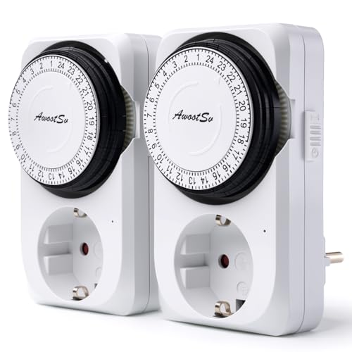 Awootsv Mechanische Zeitschaltuhr Steckdose 2er 24-Stunden-Programm Analoge Mechanische Timer-Steckdose Tages-Zeitschaltuhr mit erhöhtem Berührungsschutz 16 A/3600 W mit Kindersicherung Awootsv Mechanische Zeitschaltuhr Steckdose 2er 24-Stunden-Programm Analoge Mechanische Timer-Steckdose Tages-Zeitschaltuhr mit erhöhtem Berührungsschutz 16 A/3600 W mit Kindersicherung