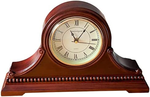 vmarketingsite Mantel Clocks, Battery Operated, Silent Wood Table Clock with Westminster Chimes On The Hour, Solid Wooden Shelf Decorative Chiming Mantle Clock, 9" x 16" x 3" (Maroon Arabic Numerals)
