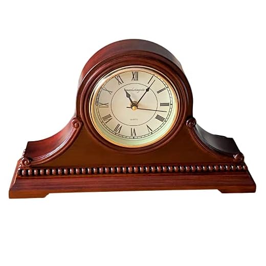 Mantel Clocks, Battery Operated, Silent Wood Table Clock with Westminster Chimes On The Hour, Solid Wooden Shelf Decorative Chiming Mantle Clock, 9" x 16" x 3" (Maroon Roman Numerals)