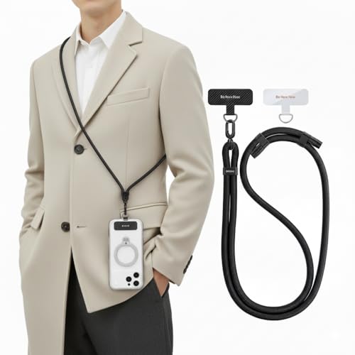 【外出が身軽に・丈夫さ】スマホストラップ iPhone 17 シリーズにも対応 2025新開発 お出かけ必須 ショルダー 首掛け ストラップ 長さ調節可能 タグパッチ 2枚入り ネックストラップ ショルダー スマホ iPhone 17 16 15 14 pro max 用 Android xiaomi galaxy 用 全機種対応 斜め掛け 落下防止「LoopGo Flex」 ブラック