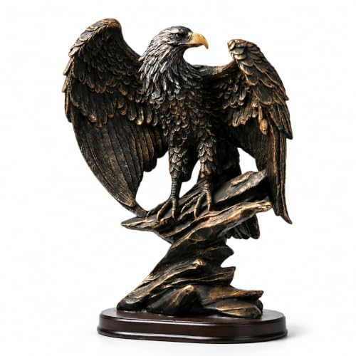 10.4" Bald Eagle Statue Home Decor - Vintage Bronze Finish Resin Bird Figurine - American Patriotic Sculpture for Office Desk, Bookshelf & Gifts for Men, Veterans (Symbol of Freedom & Strength)
