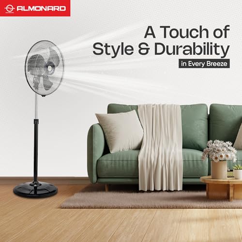 Image of Almonard AEROSTAR Pedestal Fan, High-Performance Motor with Overheat Protection, Aerodynamic Blades, 100% Copper Winding, Adjustable Height, 3-Speed Control & 2-Year Warranty
