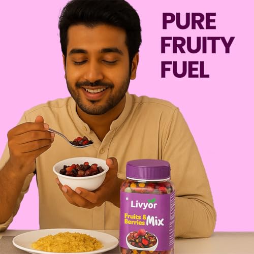 Image of Livyor 7 in 1 Dried Fruits and Berry Mix for eating - 200 gm | Good Source of Fibre | Dried Cranberries | Pineapple | Pamelo | Papaya | Blueberries | Strawberries | Mango | Fruits & Berry Blast | Berries dry fruits | Berries fresh | Pack of 1