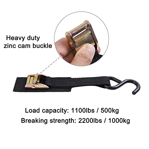 Ayaport Cam Buckle Tie Down Straps 10 Feet 2200Lbs Break Strength Securing Straps With S Hooks For Motorcycle, Kayak, Car, Truck, Boat, Dirt Bike, Pack Of 4 #TOP2