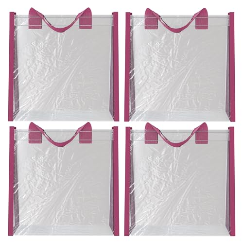 BaHoki Essentials 4 Pack Reusable Bags for Sporting Events - Hard Bottom Heavy Duty Foldable Bag - Stadium Approved