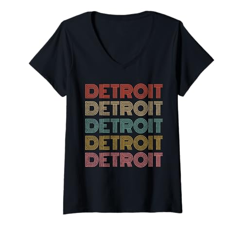 Womens Vintage Retro Detroit Michigan 70s 80s Style V-Neck T-Shirt