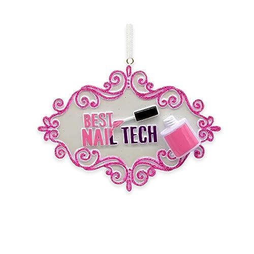 Kurt S. Adler W8552 Best Nail Tech Hot Pink Glitter and White 4.5 Inch Resin Hanging Christmas Decoration Ornament