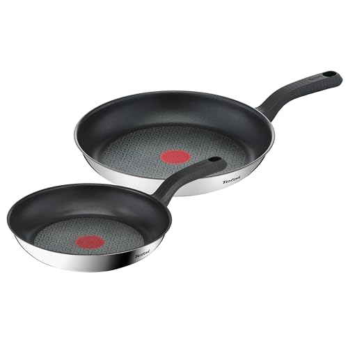 Tefal Comfort Max 24/28cm Stainless Steel Frying Pan Set, Durable Non-Stick Pan with Thermo-Spot Heat Indicator, Induction Compatible Base, Comfortable Grip Handle, G726S204