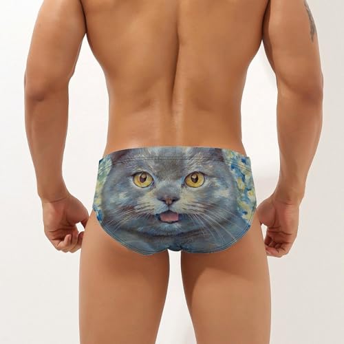 Cute Cat Yellow Eyes Men's Swim Briefs Sexy Bikini Swimwear Bathing Swimsuit Trunks Underwear2
