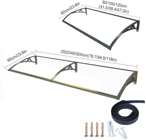 Durable Weatherproof Window Awnings - 60x100cm Polycarbonate Cover with Aluminum Bracket - Rain, Snow & Sun Protection for Doors & Windows - Stylish Overhang Solution