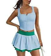 Nirovien Womens 2 Piece Workout Sets Golf Tennis Skirt Sets Tank With Bra And Skirt With Shorts A...