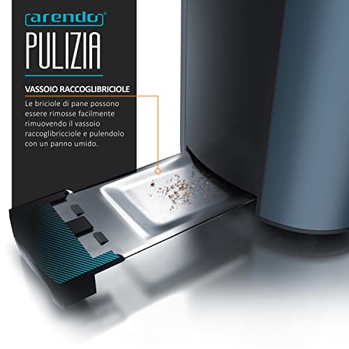 Arendo - Tostapane Moderno a 2 Fessure XXL - Scongela – Doppia Parete termoisolante - con Accessorio scalda Cornetto - 1500W - Vassoio raccogli briciole - Display con Tempo rimanente - Blu Admiral - immagine 4