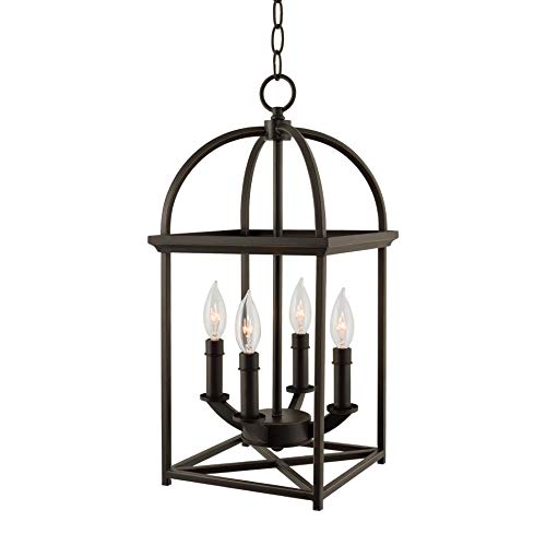 Kira Home Amesbury 21 4-Light Farmhouse Lantern Chandelier, Bird Cage Entry Light, Oil Rubbed Bronze Finish