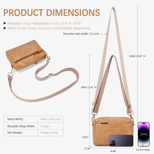 Image of BOSTANTEN Small Crossbody Purse for Women Triple Zip Cell Phone Leather Handbag with Colored Shoulder Strap