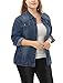 uxcell Women's Plus Size Stitching Button Front Washed Denim Jacket 1X Blue
