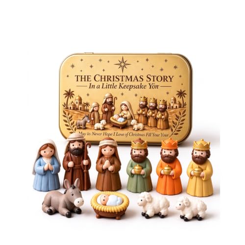 Mini Christmas Nativity Set in a Tin Box, Little People Nativity Scene - image 2