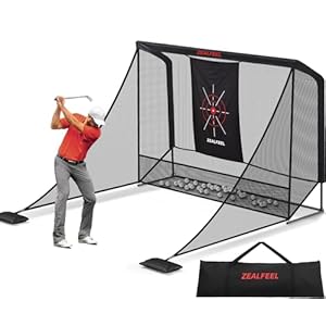 Golf Net, 10x7ft Golf Simulator Enclosure Net with Side Barriers, Low-Noise Silk Target, Carry Bag, 2 Sand Bags, 4 Stakes, Hiting Net for Backyard Driving Chipping Indoor Outdoor Use