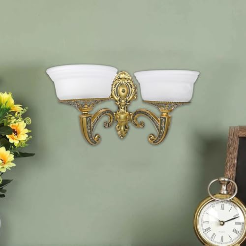 Image of WHITERAY Golden Antique Designer Imported Wall Light Wall lamp for Bedroom, Living Room,Kitchen, Bars, malls, Besides The Bed, Balcony Home Decoration (1112 (Double) with Bulb)