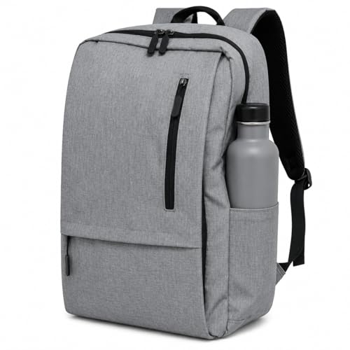 Mochila Casual Unissex para Notebook, com Bolso Externo e Porta Garrafa, para Escola, Trabalho e Universidade (Cinza)