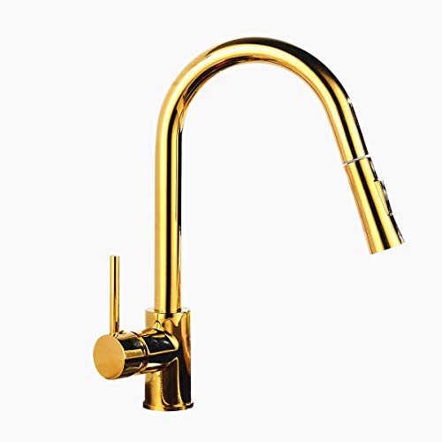 Pull out Kitchen Faucet Single Handle Sink Faucet Pull Down Sprayer Tuqiu MY-KF016,Gold
