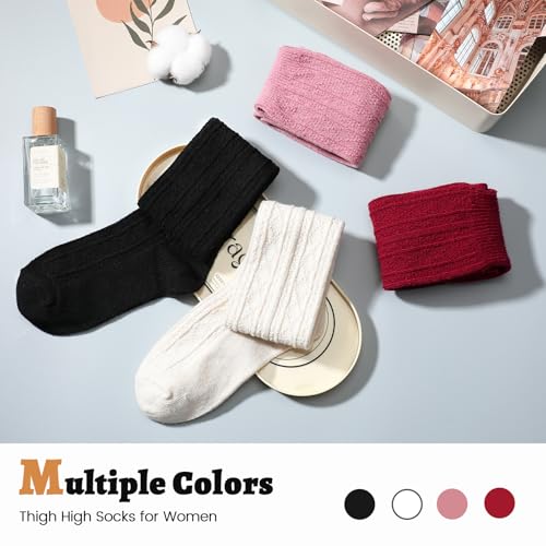 Image of Pleneal Thigh High Socks Womens Over Knee High Boot Socks Knit Leg Warmers