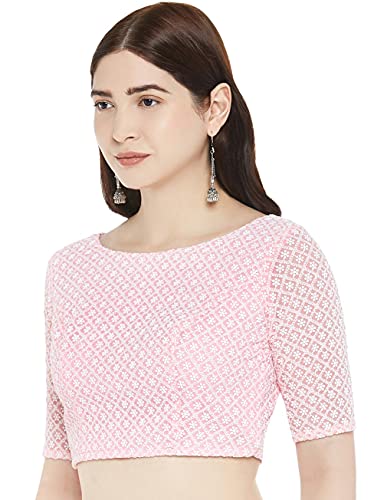 Image of Studio Shringaar Women's Chikankari Saree Blouse with Elbow Sleeves