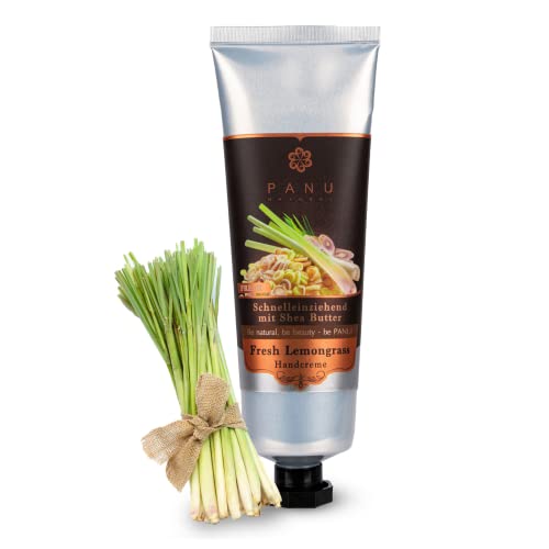Panu Natural Hand Creme Lemongrass - Reichhaltige Handcreme für sehr trockene Hände - Schnell einziehende Handpflege aus Thailand - Premium Hand Cream - Vegane Handbalsam