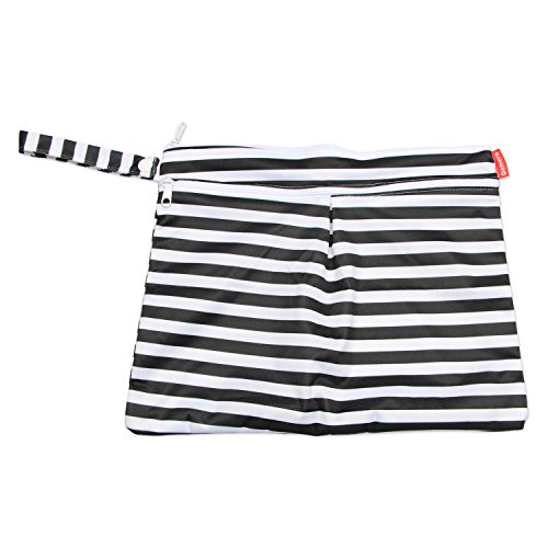 Damero 3Pcs Travel Wet And Dry Bag With Handle For Cloth Diaper, Pumping Parts, Clothes, Swimsuit And More, Easy To Grab And Go, Black Strips #TOP2