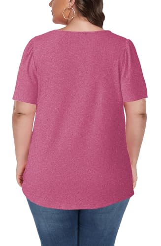Womens Plus Size Tops Puff Sleeve Summer Shirt Pleated Front Dressy Tee Casual Crewneck Tunic Tops 1XL - 5XL2