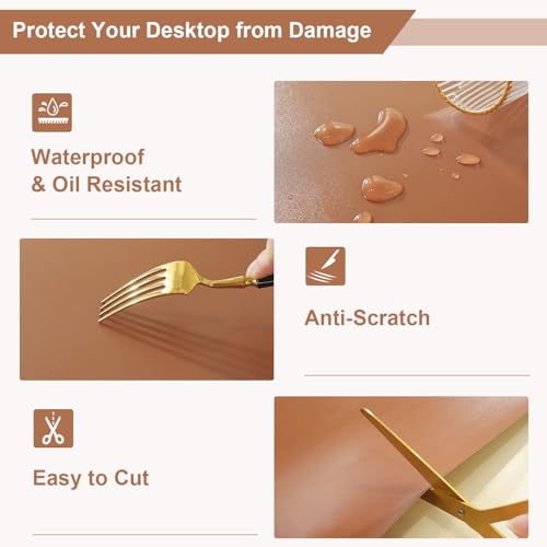 Image of OstepDecor Brown Table Cover Protector 24 x 60 Inch, 1.5mm Thick Plastic Table Cover, Dining Table Protector Pad, Waterproof & Easy Cleaning PVC Desk Mat for Dresser, Coffee & Kitchen Wooden Tabletop