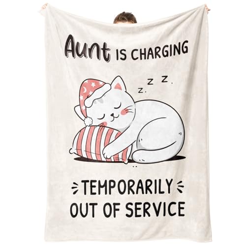 GoMelley Funny Aunt Gifts, Cute Cat Flannel Blanket, Aunt Birthday