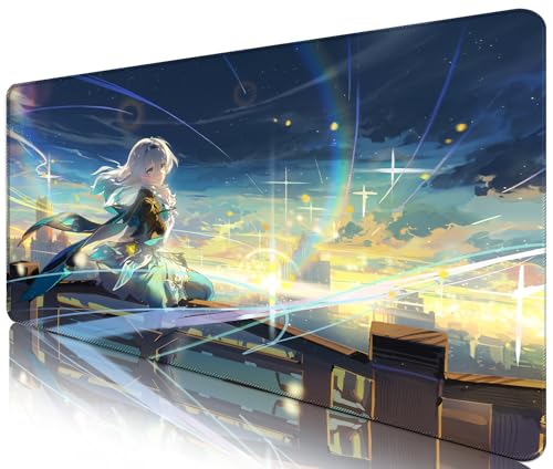 Honkai: Star Rail - Tappetino per mouse XXL, grande Mousepad, blu rosso, verde, per gamer, idratante, con base in gomma, antiscivolo, superficie testurizzata, ideale per computer e PC dimensioni (80 x