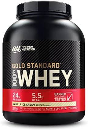 Optimum Nutrition Gold Standard 100% Whey Protein Powder, Vanilla Ice Cream, 5 Pound (Packaging May Vary)