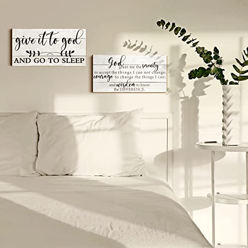 2 Pcs Bedroom Wall Decor Give It To God And Go To Sleep Sign Serenity Prayer Sign Farmhouse Wall Art Rustic Bedroom Wall Decor Vintage Prayer Wall Art Above Bed For Bedroom Home (Simple Style) #TOP1