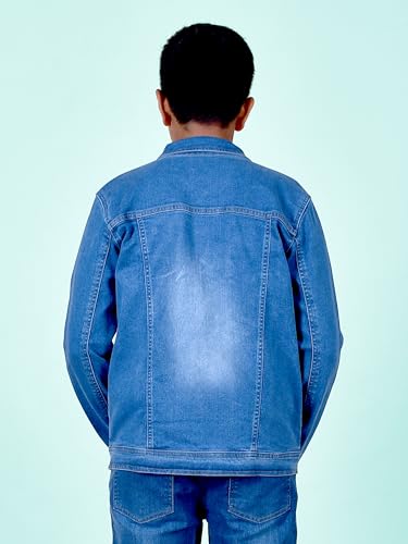 Image of KiddoPanti Boys Denim Jacket | Cotton Poly Blend with Spandex | Washed Denim, Full Sleeve | Button Closure & Front Flap Pockets | Collared Neck