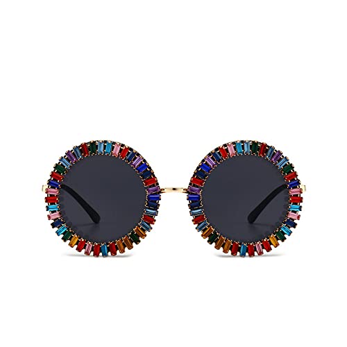 Lunettes de soleil pour femmes tendance ronde vintage et strass diamant chic C2