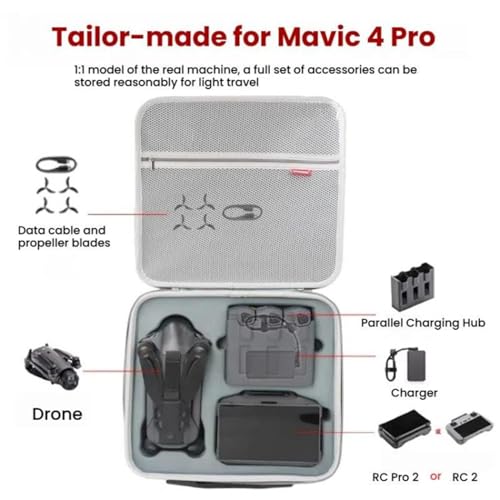 Image of M.G.R.J Travel Portable Bag for DJI Mavic 4 Pro Drone Fly More Combo (DJI RC 2 / RC Pro 2 Remote Controller) (Hard|PU Leather|Grey) (Drone and Accessories are NOT Included)