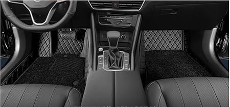 Image of 7D Car Floor Mat Compatible for La.nd Ro.ver Defender 5 Seater | Luxury Leatherette with Grass | Waterproof & Washable | Complete Set | Color - Full Black