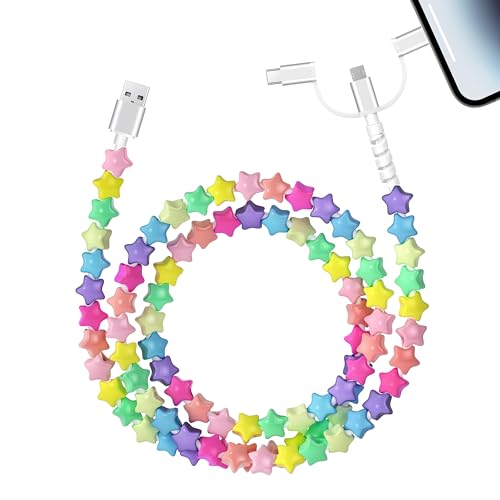 Aolcev USB C Cable 3 in 1 Multi Beaded for iPhone Charger Cord MFi Certified 3.3FT Fast Charging Cable 66W Star USB A Type C iOS Micro USB Cable for iPhone 17 16 15 Pro Max/iPad/Galaxy S25 Colorful