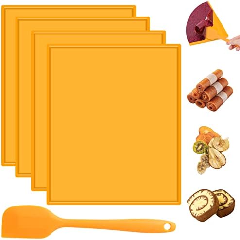 4PCS Silicone Dehydrator Sheets Dehydrator Mats with Edge for Fruit Leather Liquid Fruits Meat Vegetables Herbs,Avkast Non-stick Dehydrator Trays with Silicone Scraper Compatible with Cosori CP267-FD