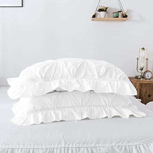 Image of 300 TC Pinch Ruffle 2 Tone Duvet /Razai /Blanket Cover with 2 Pillow Cover- 100% Cotton (Zipper Closure) Razai Cover 3 PC Set, Soft & Lightweight-Queen Size White