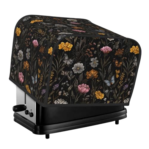 4 Slice Toaster Cover, 12.4 x 10.6 x 8.3 Inches, Flower Butterfly Boho Botanical Kitchen Appliance Dust Cover with Pockets