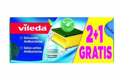 Vileda - Salvauñas antibacterias - Bayeta super absorbente - 2 unidades + 1 gratis - [Pack de 3]