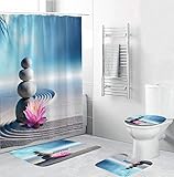 MATERIAL PREMIUM: la cortina de ducha está hecha de tela de poliéster, tiene un buen efecto impermeable, las alfombras de baño están hechas de franela, que es cómoda, no tóxica y no se desvanece, piel suave, especialmente impermeable y duradera.