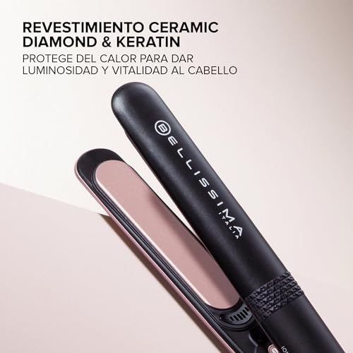Bellissima Creativity Ion, Plancha, pelo liso u ondulado, ionizador, revestimiento cerámico y partículas de diamante, queratina, placas flexibles, 5 temperaturas 150/230°C con función memoria - imagen 5